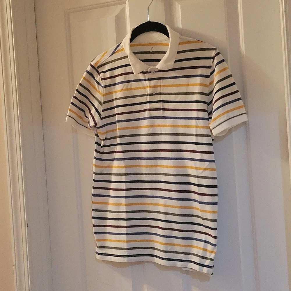 Gap white striped polo xxl